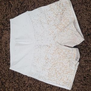 BuffBunny White and Tan Athletic High-Waist Shorts